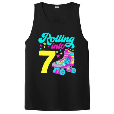 Rolling Into 7 Girl 7th Birthday Roller Skates PosiCharge Competitor Tank