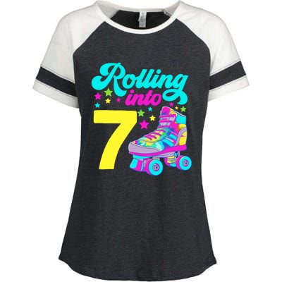 Rolling Into 7 Girl 7th Birthday Roller Skates Enza Ladies Jersey Colorblock Tee