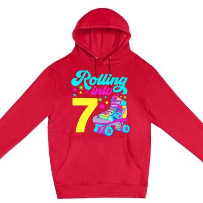 Rolling Into 7 Girl 7th Birthday Roller Skates Premium Pullover Hoodie