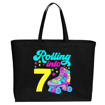 Rolling Into 7 Girl 7th Birthday Roller Skates Cotton Canvas Jumbo Tote