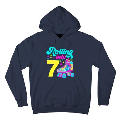 Rolling Into 7 Girl 7th Birthday Roller Skates Hoodie