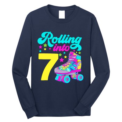 Rolling Into 7 Girl 7th Birthday Roller Skates Long Sleeve Shirt