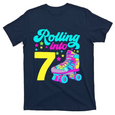 Rolling Into 7 Girl 7th Birthday Roller Skates T-Shirt