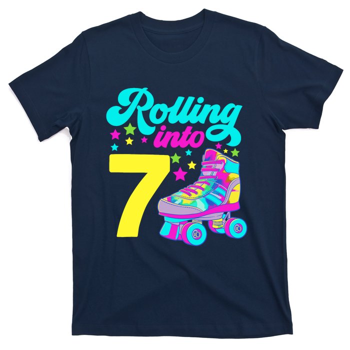 Rolling Into 7 Girl 7th Birthday Roller Skates T-Shirt