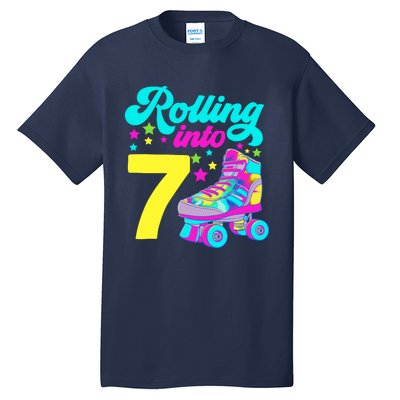 Rolling Into 7 Girl 7th Birthday Roller Skates Tall T-Shirt