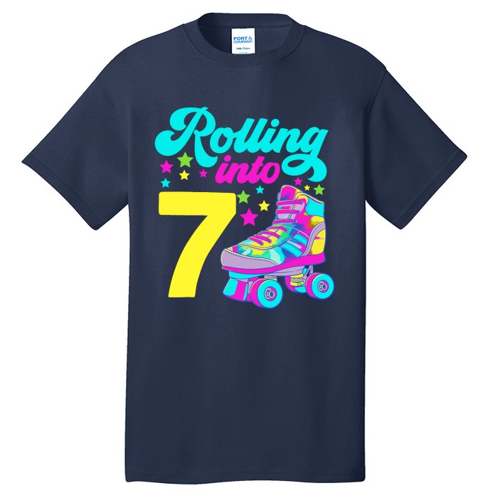 Rolling Into 7 Girl 7th Birthday Roller Skates Tall T-Shirt