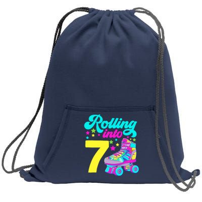 Rolling Into 7 Girl 7th Birthday Roller Skates Sweatshirt Cinch Pack Bag