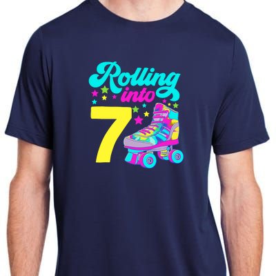 Rolling Into 7 Girl 7th Birthday Roller Skates Adult ChromaSoft Performance T-Shirt