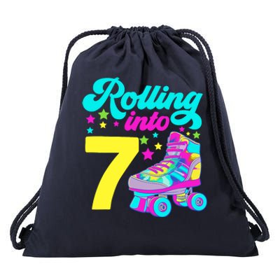 Rolling Into 7 Girl 7th Birthday Roller Skates Drawstring Bag