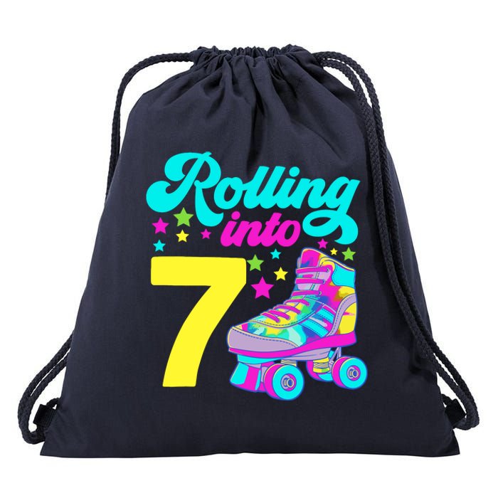 Rolling Into 7 Girl 7th Birthday Roller Skates Drawstring Bag