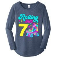 Rolling Into 7 Girl 7th Birthday Roller Skates Women's Perfect Tri Tunic Long Sleeve Shirt