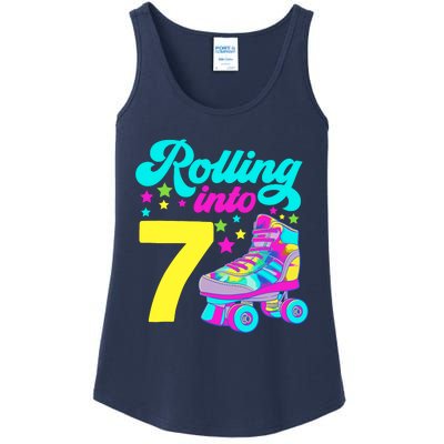 Rolling Into 7 Girl 7th Birthday Roller Skates Ladies Essential Tank