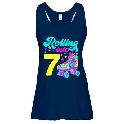 Rolling Into 7 Girl 7th Birthday Roller Skates Ladies Essential Flowy Tank