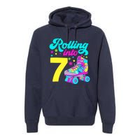 Rolling Into 7 Girl 7th Birthday Roller Skates Premium Hoodie