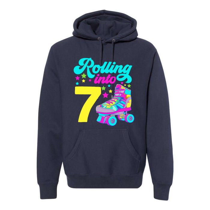 Rolling Into 7 Girl 7th Birthday Roller Skates Premium Hoodie