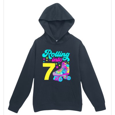 Rolling Into 7 Girl 7th Birthday Roller Skates Urban Pullover Hoodie