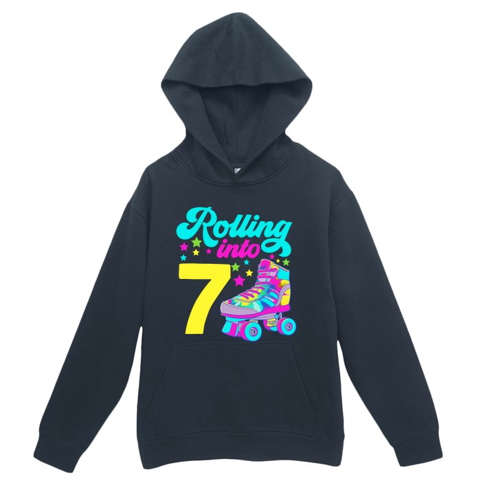 Rolling Into 7 Girl 7th Birthday Roller Skates Urban Pullover Hoodie