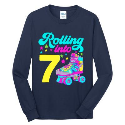 Rolling Into 7 Girl 7th Birthday Roller Skates Tall Long Sleeve T-Shirt