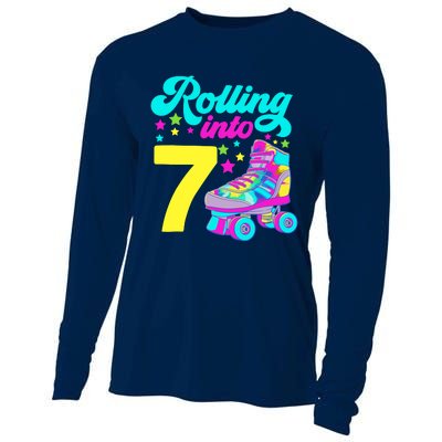 Rolling Into 7 Girl 7th Birthday Roller Skates Cooling Performance Long Sleeve Crew