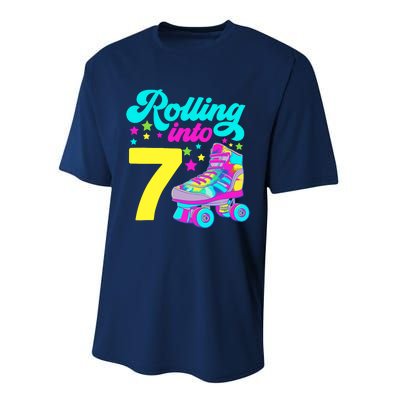 Rolling Into 7 Girl 7th Birthday Roller Skates Performance Sprint T-Shirt