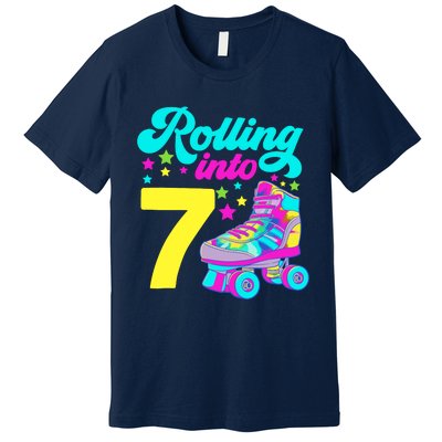 Rolling Into 7 Girl 7th Birthday Roller Skates Premium T-Shirt