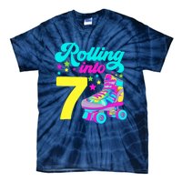 Rolling Into 7 Girl 7th Birthday Roller Skates Tie-Dye T-Shirt