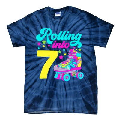 Rolling Into 7 Girl 7th Birthday Roller Skates Tie-Dye T-Shirt