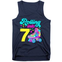 Rolling Into 7 Girl 7th Birthday Roller Skates Tank Top