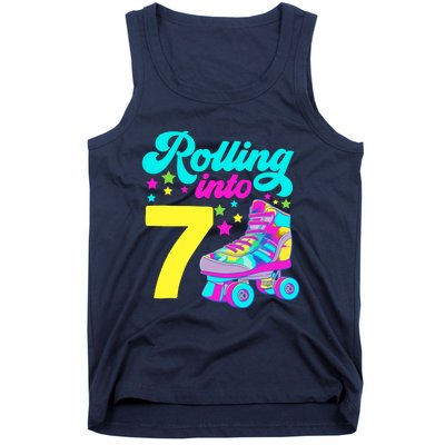 Rolling Into 7 Girl 7th Birthday Roller Skates Tank Top