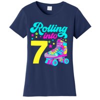 Rolling Into 7 Girl 7th Birthday Roller Skates Women's T-Shirt