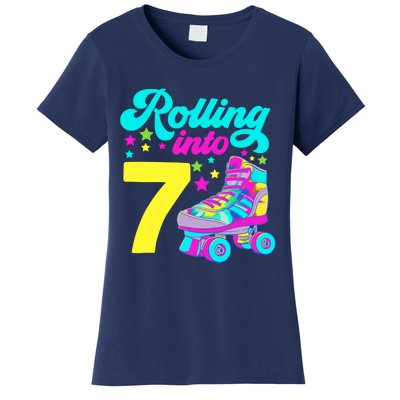 Rolling Into 7 Girl 7th Birthday Roller Skates Women's T-Shirt