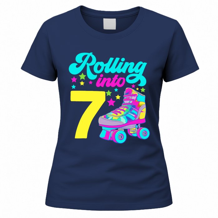 Rolling Into 7 Girl 7th Birthday Roller Skates Women's T-Shirt