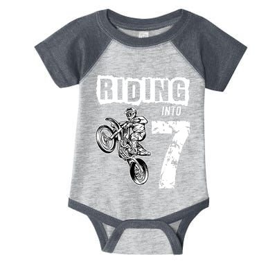 Riding Into 7 Years Old 7th Birthday Boy Dirt Bike Party Infant Baby Jersey Bodysuit