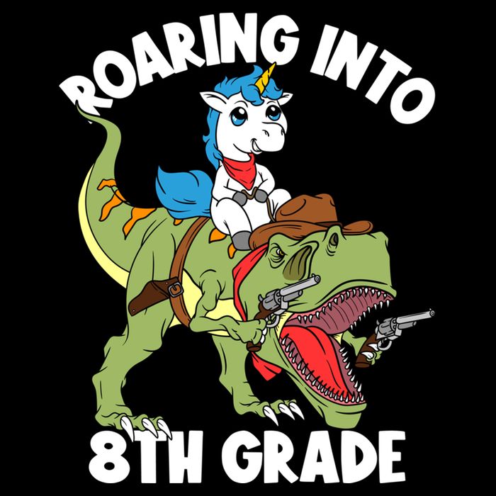 Roaring Into 8th Grade Unicorn Riding Dinosaur Gift Backpack