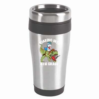 Roaring Into 8th Grade Unicorn Riding Dinosaur Gift 16oz Travel Tumbler