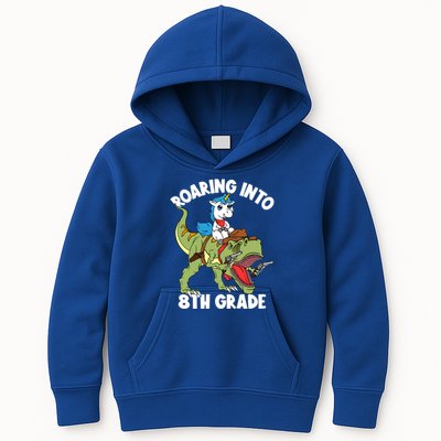 Roaring Into 8th Grade Unicorn Riding Dinosaur Gift Kids Hoodie