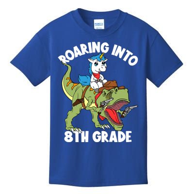 Roaring Into 8th Grade Unicorn Riding Dinosaur Gift Kids T-Shirt