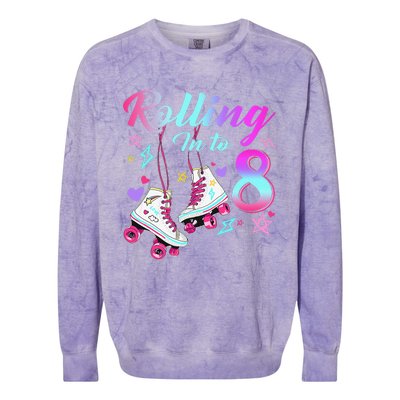 Rolling Into 8th Birthday Roller Skates 8 Year Old Rolling Colorblast Crewneck Sweatshirt