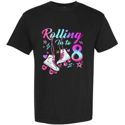 Rolling Into 8th Birthday Roller Skates 8 Year Old Rolling Garment-Dyed Heavyweight T-Shirt