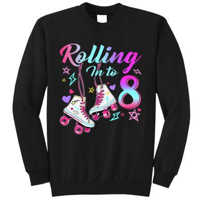 Rolling Into 8th Birthday Roller Skates 8 Year Old Rolling Sweatshirt