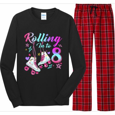 Rolling Into 8th Birthday Roller Skates 8 Year Old Rolling Long Sleeve Pajama Set