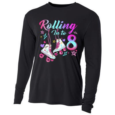 Rolling Into 8th Birthday Roller Skates 8 Year Old Rolling Cooling Performance Long Sleeve Crew