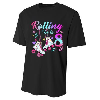 Rolling Into 8th Birthday Roller Skates 8 Year Old Rolling Performance Sprint T-Shirt