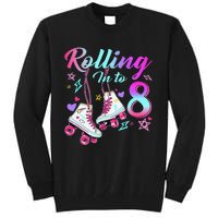 Rolling Into 8th Birthday Roller Skates 8 Year Old Rolling Tall Sweatshirt