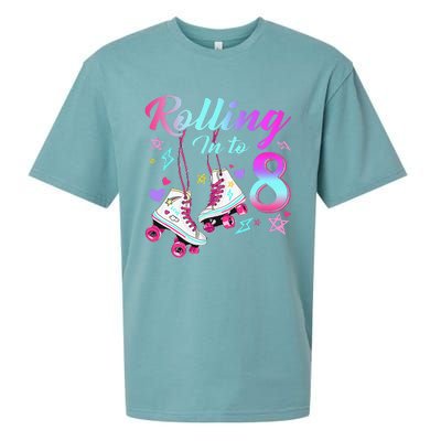 Rolling Into 8th Birthday Roller Skates 8 Year Old Rolling Sueded Cloud Jersey T-Shirt