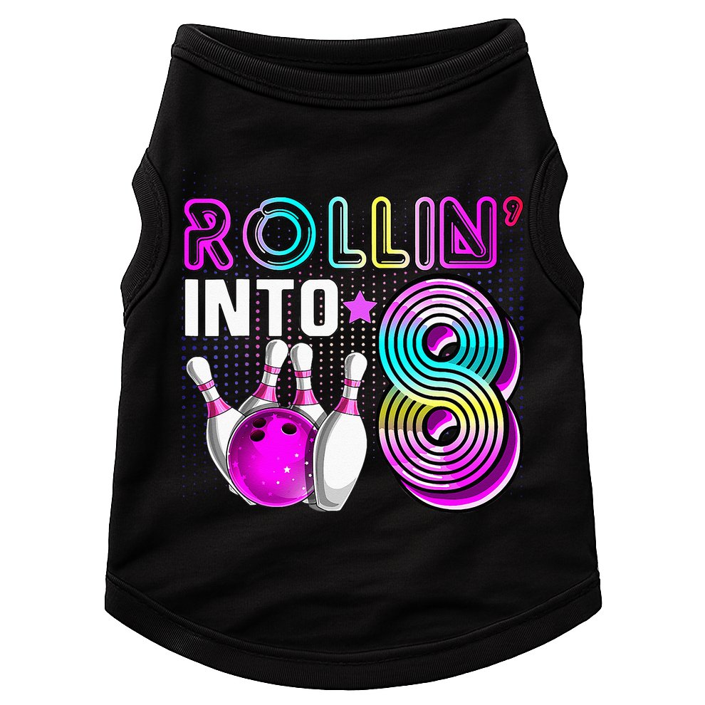 Rollin Into 8 Bowling Birthday Party 8th Birthday Retro Girl Doggie Tank