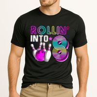 Rollin Into 8 Bowling Birthday Party 8th Birthday Retro Girl Cooling Performance Crew T-Shirt