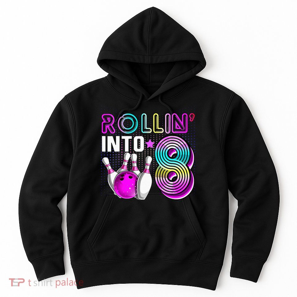 Rollin Into 8 Bowling Birthday Party 8th Birthday Retro Girl Hoodie