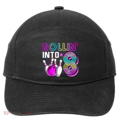 Rollin Into 8 Bowling Birthday Party 8th Birthday Retro Girl 7-Panel Snapback Hat