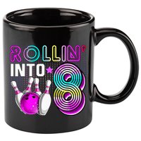 Rollin Into 8 Bowling Birthday Party 8th Birthday Retro Girl 11oz C Handle Ceramic Mug